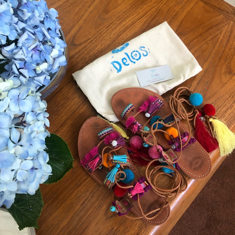 Delos || Pom Pom Handmade Leather Sandals